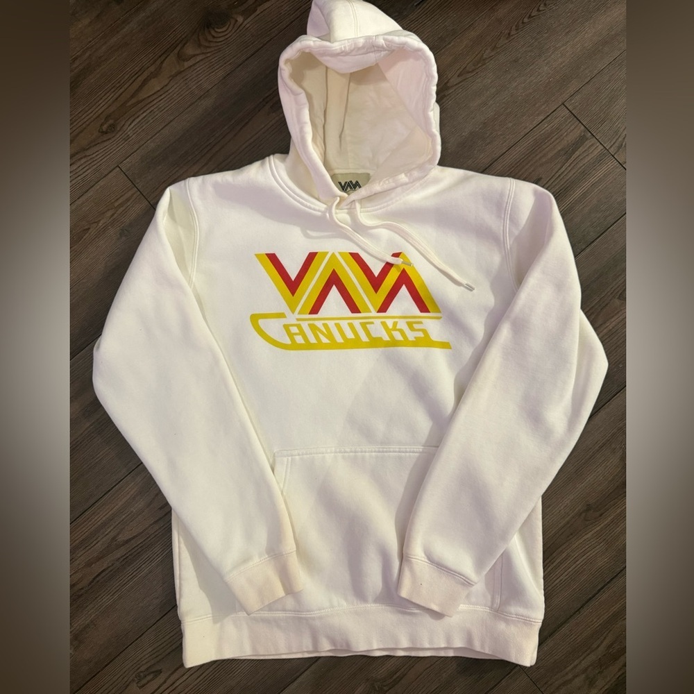 Vancouver Canucks Thick White Hoodie Men’s M Retro Logo VAVA Rare